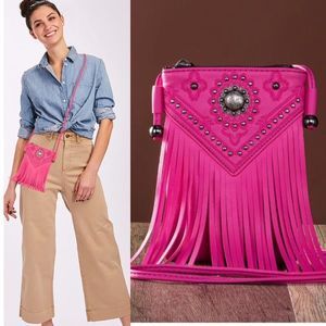 Montana West Small Crossbody Cell Phone Purses Western Bag Wallet Pink Fringe